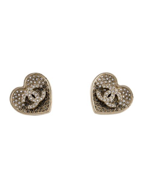 chanel white heart earrings|authentic chanel logo stud earrings.